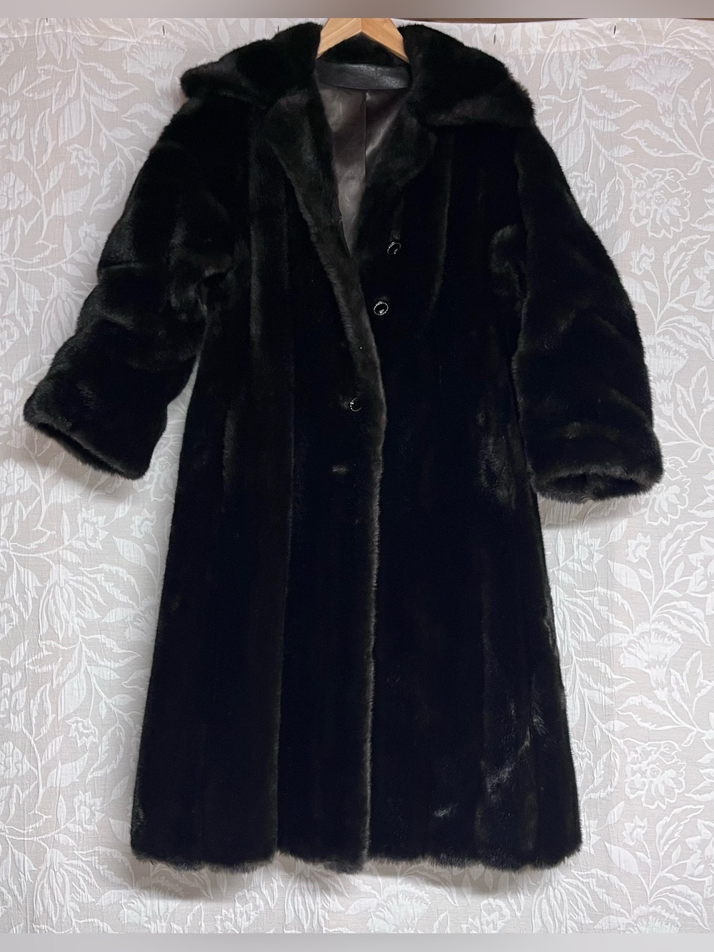 Career Originals Vintage 70’a Faux Synthetic Black Mink Fur Trench Long Coat.